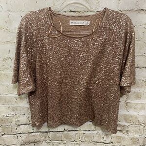 NEW Rebecca Minkoff Bronze Sequin Short Sleeve Cropped Dressy Top